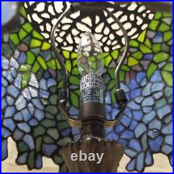 Vintage Blue Wisteria Tiffany Style Lamp Stained Glass Bronze Trunk WORKS