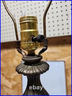 Vintage BoHo Brass Ribbed Green Glass Swag Electric Table Lamp 3 Way Hedco USA