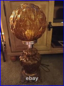 Vintage Boudoir Lamp Amber Color Glass Table Lamp French Victorian Style Lamp