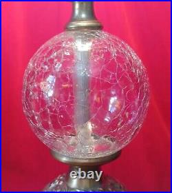 Vintage Brass Cherub Table Lamp Ornate Crackle Glass Globe Hollywood Regency