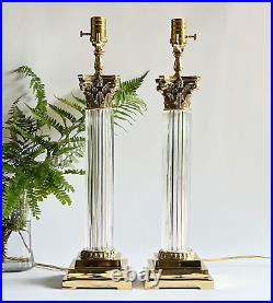 Vintage Brass Crystal Table Lamp Wildwood Corinthian Column Single or Pair Avail