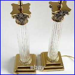 Vintage Brass Crystal Table Lamp Wildwood Corinthian Column Single or Pair Avail