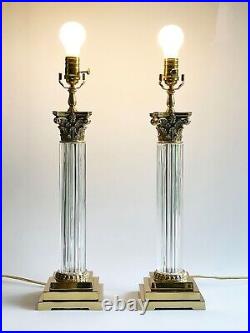 Vintage Brass Crystal Table Lamp Wildwood Corinthian Column Single or Pair Avail