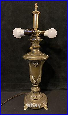 Vintage Cast Metal Urn Table Lamp Base for Stained Slag Glass 2 Light 26H. Heavy