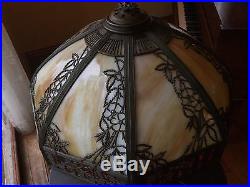 Vintage Charles Parker Lamp Antique Stained Panel Slag Glass table Lamp Light