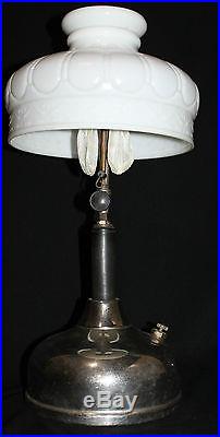 Vintage Coleman Quick-Lite Gas Lantern Camping Table Lamp Milk Glass Shade (H0)
