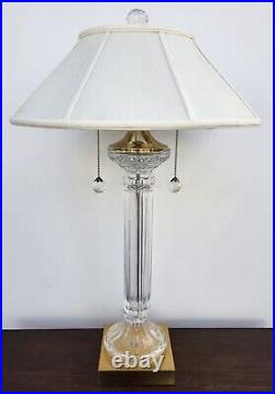 Vintage Crystal Glass Column Table Lamp Hollywood Regency Glam Brass