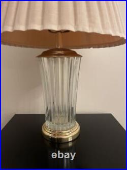 Vintage Crystal Glass Column Table Lamp Hollywood Regency Glam Brass Waterford