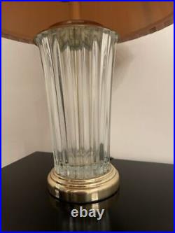 Vintage Crystal Glass Column Table Lamp Hollywood Regency Glam Brass Waterford