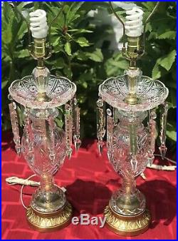 Vintage Crystal Glass Table Lamps With Spear cut glass Prisms