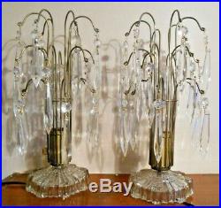 Vintage Crystal Prism Glass Waterfall Hollywood Regency Lamps