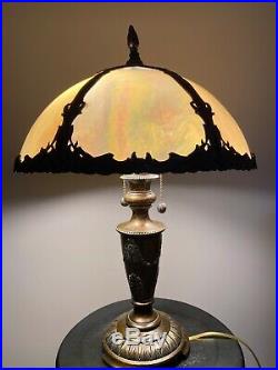 Vintage Dale Tiffany 2 Light 24 Table Lamp Slag Marble Glass Shade
