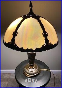 Vintage Dale Tiffany 2 Light 24 Table Lamp Slag Marble Glass Shade