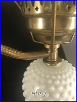 Vintage Double Student 19 Lamp White Milk Glass Hobnail Shades Brass Tone