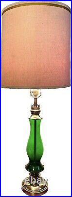 Vintage Emerald Green Glass and Brass Table Lamp