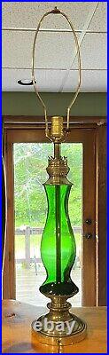 Vintage Emerald Green Glass and Brass Table Lamp