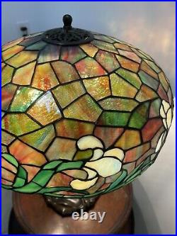 Vintage Estate Chicago Mosaic Leaded Iris Glass Table Lamp Colorful Floral