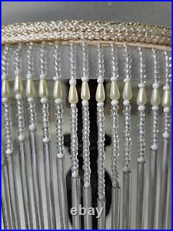 Vintage Etched Frosted Glass Table LampCascading Beads Victorian Style