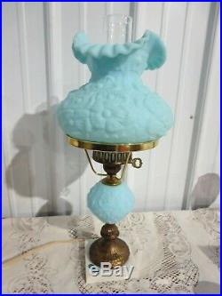 Vintage Fenton Blue Satin Poppy Student Table Lamp