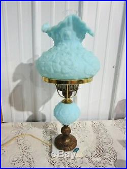 Vintage Fenton Blue Satin Poppy Student Table Lamp