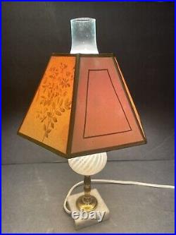 Vintage Fenton Glass Table Lamp Opalescent Swirl Brass Marble Base Chimney Shade