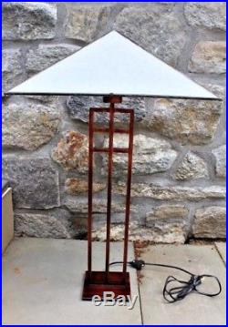 Vintage Frank Lloyd Wright Mission Style Metal Lamp with Slag Glass Shade 22