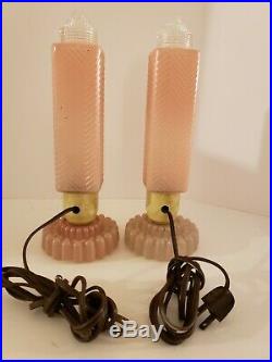 Vintage Funky Mid Century Pink Glass Atomic Rocket Phallic Boudoir Table Lamps