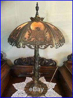 Vintage GIM Metal Table Lamp withSlag Glass Shade, 28 Tall x 17 Diameter