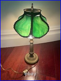 Vintage Green Glass Victorian Library Table Lamp