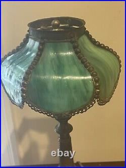 Vintage Green Glass Victorian Library Table Lamp