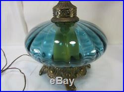 Vintage Hollywood Regency Blue Glass Table Lamp
