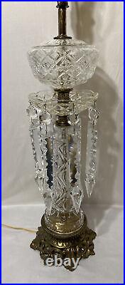 Vintage Hollywood Regency Crystal Glass Table Lamp Large Prisms 36.75 Brass