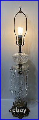 Vintage Hollywood Regency Crystal Glass Table Lamp Large Prisms 36.75 Brass