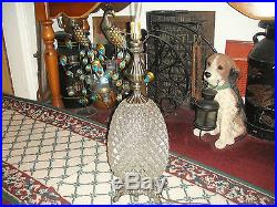 Vintage Hollywood Regency Crystal Pineapple Shape Table Lamp-Large-Ribbed Glass