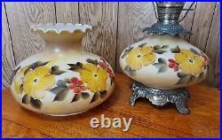 Vintage Hurricane Lamp Hand Painted Floral Yellow Flowers 23 Tall Beauty 1960's