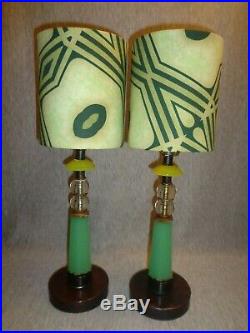 Vintage Jadeite Glass Art Deco Lamps withDesigner Fabric Shades-Best Lamps on eBay