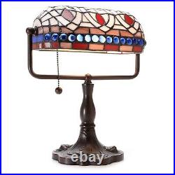 Vintage Jeweled Tiffany Style Stained Glass Bankers Desk Lamp Table Lamp