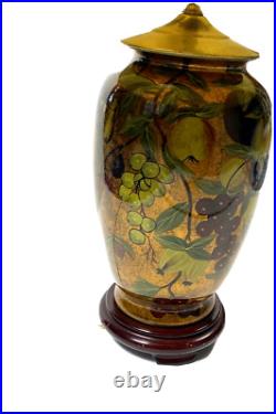 Vintage Large Painted Urn Table Lamp Italian Style Fruit Vibrant Porcelain Brass