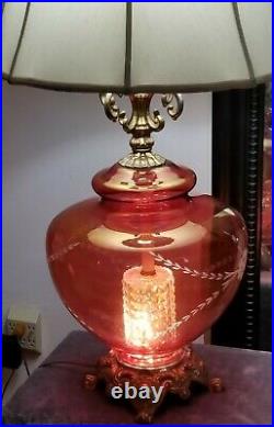Vintage Large Pink Glass Double Light Table Lamp