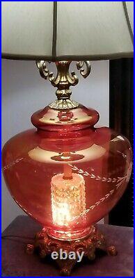 Vintage Large Pink Glass Double Light Table Lamp
