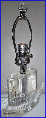 Vintage Lucite Acrylic Heavy Clear Glass Oval MCM 15 Table Lamp & Finial Tested