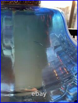 Vintage MCM 1970s Hollywood Regency Ef & Ef Industries Blue Glass, Crystal Lamp