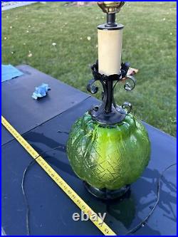 Vintage MCM Green Blown Glass Table Lamp Stunning