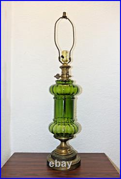 Vintage MCM Green Glass Table Lamp 31 Underwriters Laboratories Inc