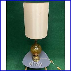 Vintage MCM Hollywood Regency Amber Glass Base Table Lamp with Shade 40