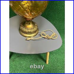 Vintage MCM Hollywood Regency Amber Glass Base Table Lamp with Shade 40