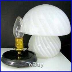 Vintage MCM Murano Swirl Mushroom Glass Lamp Italian Art Glass Wood Base 10 1/2