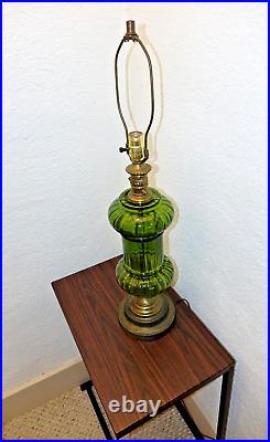 Vintage MCM Nice Green Glass Table Lamp 31 Underwriters Laboratories Inc