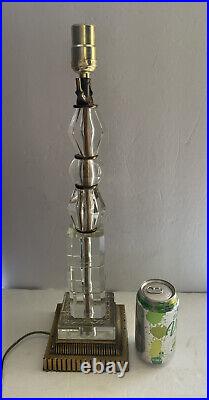 Vintage MCM Tall Table Lamp Stacked Glass Gilt Base Art Deco Hollywood Regency