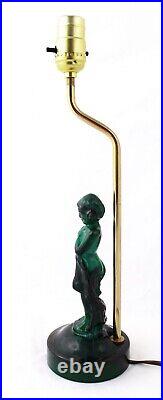 Vintage Malachite Glass Girl Sculpture Table Lamp